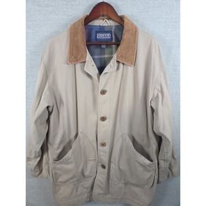 Lands End Mens L 42-44 Chore Jacket Barn Coat Corduroy Collar Plaid Lining Retro